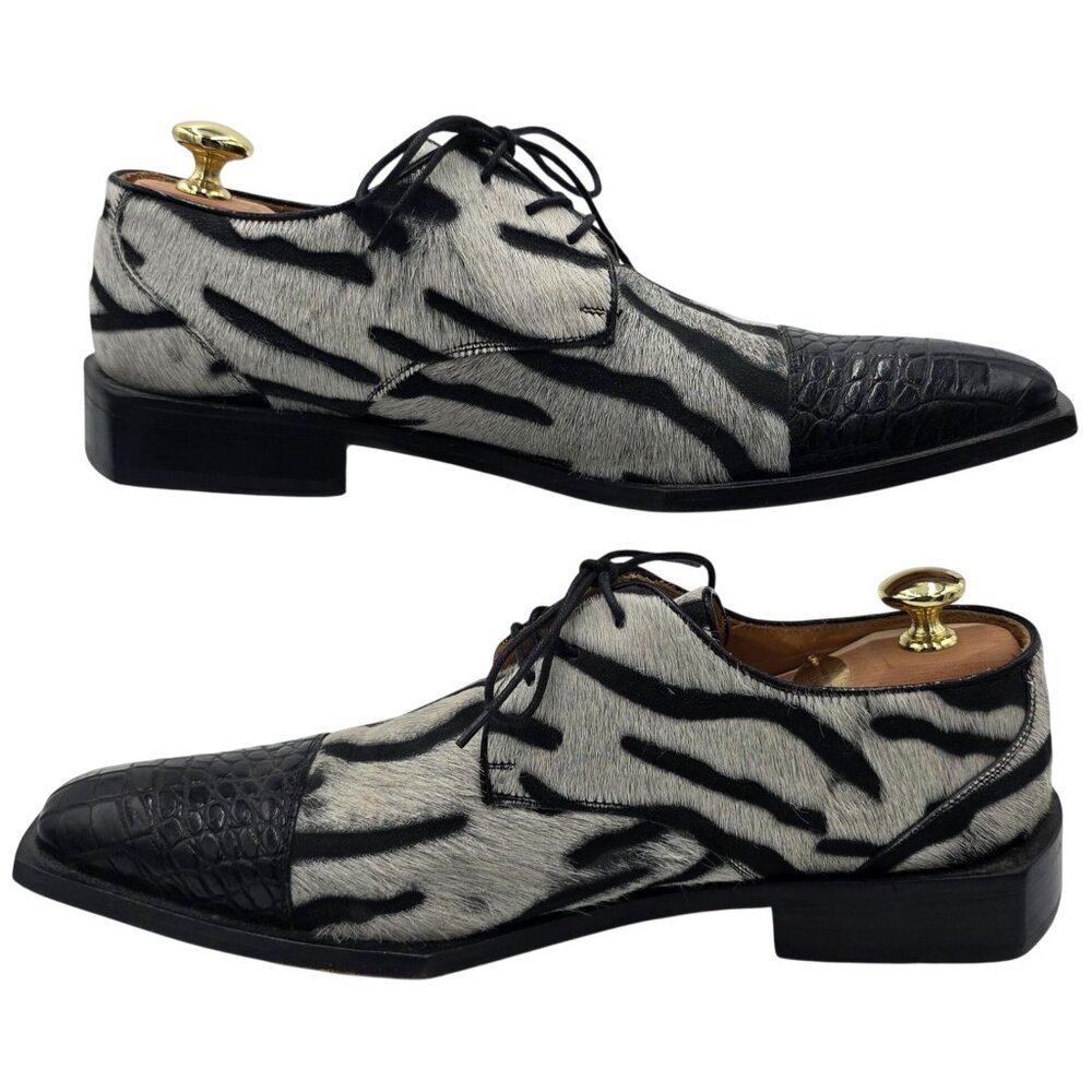 Vintage David Eden Mens Size 9 Alligator Pony Hair Zebra Black White Spectators - Picture 7 of 12